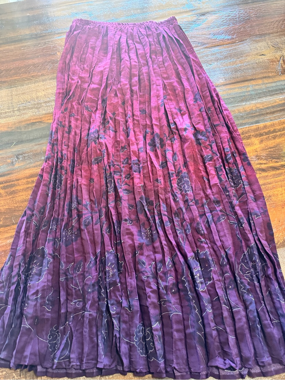 Carole Little Burgundy Pleated Floral Maxi Skirt
